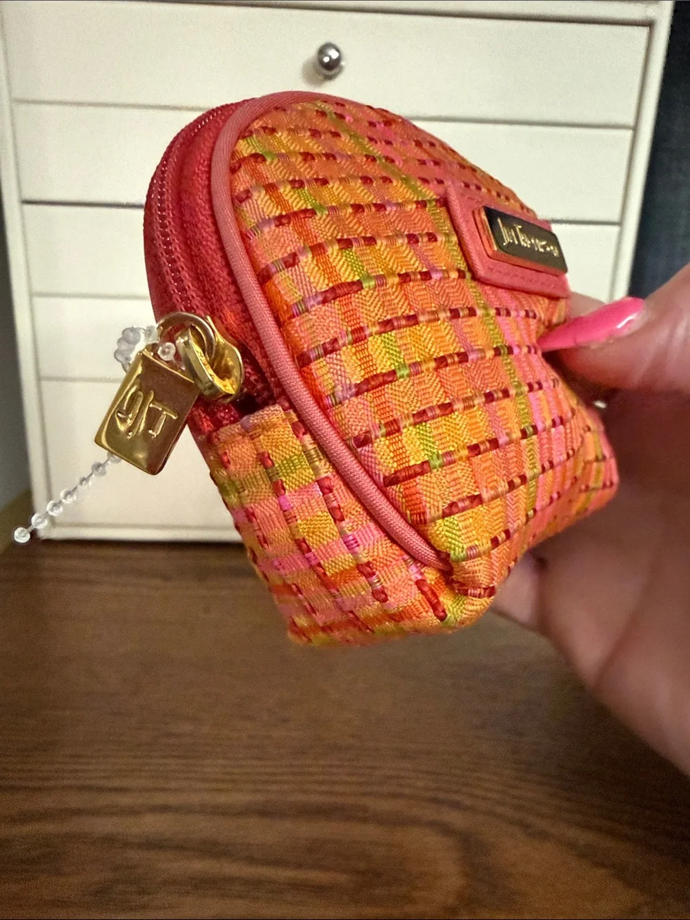 Lilly Thompson Orange & Pink Woven Mini Pouch/Case; Like New!